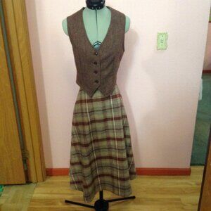 Vintage 1970s '70s Wool Plaid Vest & Skirt Set (Waistcoat Weskit)
